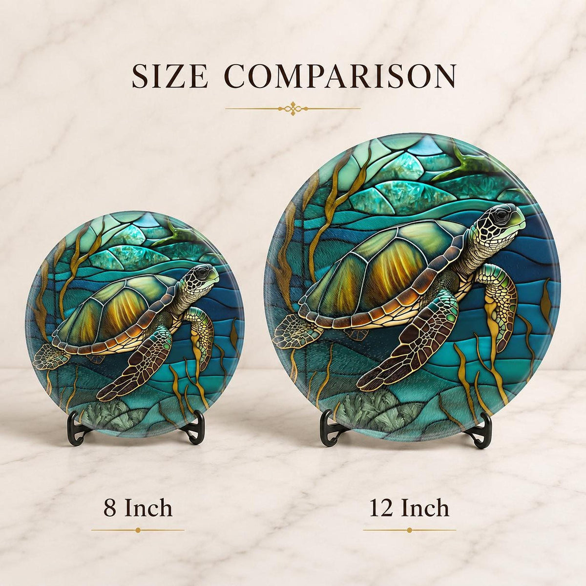 Turtle Cutting Board, Round Tempered Glass Charcuterie Tray with Ocean Design