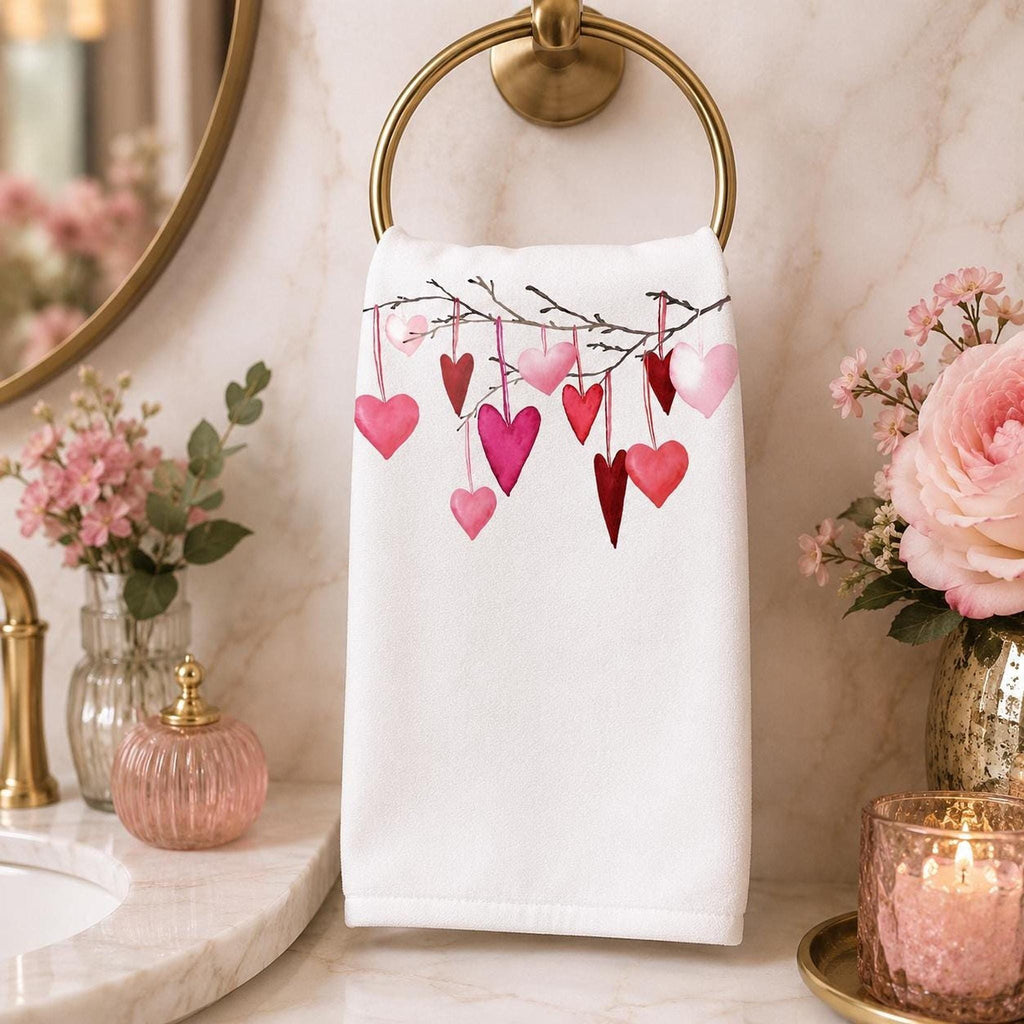 Valentine Towel with Heart Design, Romantic Fingertip Guest in Pink and Red