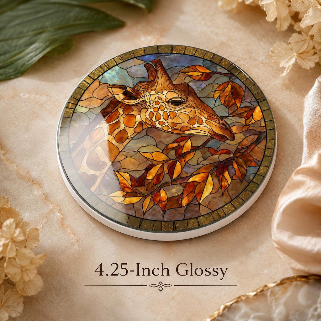 Giraffe Coaster, Round Ceramic Drink Mat with Safari Design