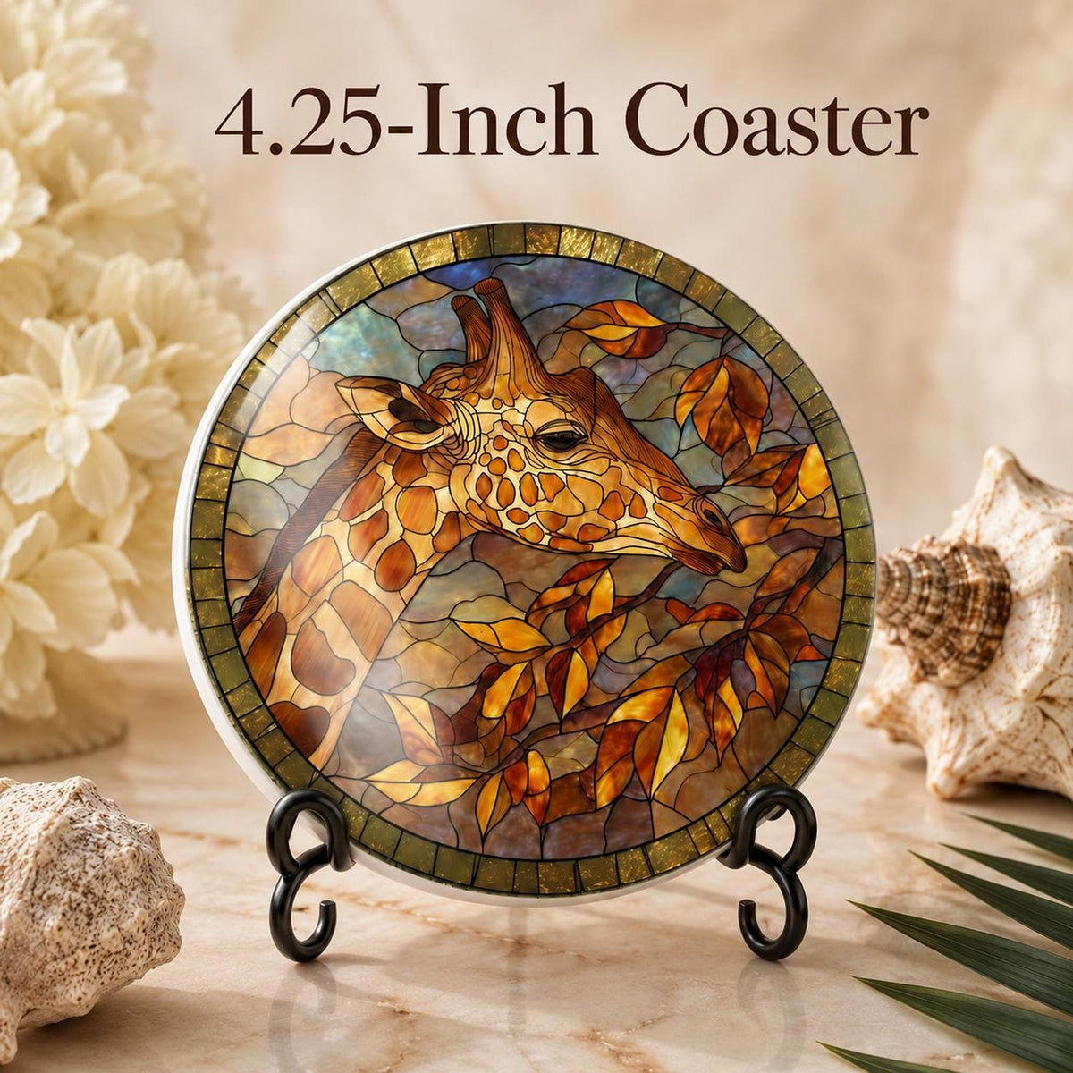 Giraffe Coaster, Round Ceramic Drink Mat with Safari Design