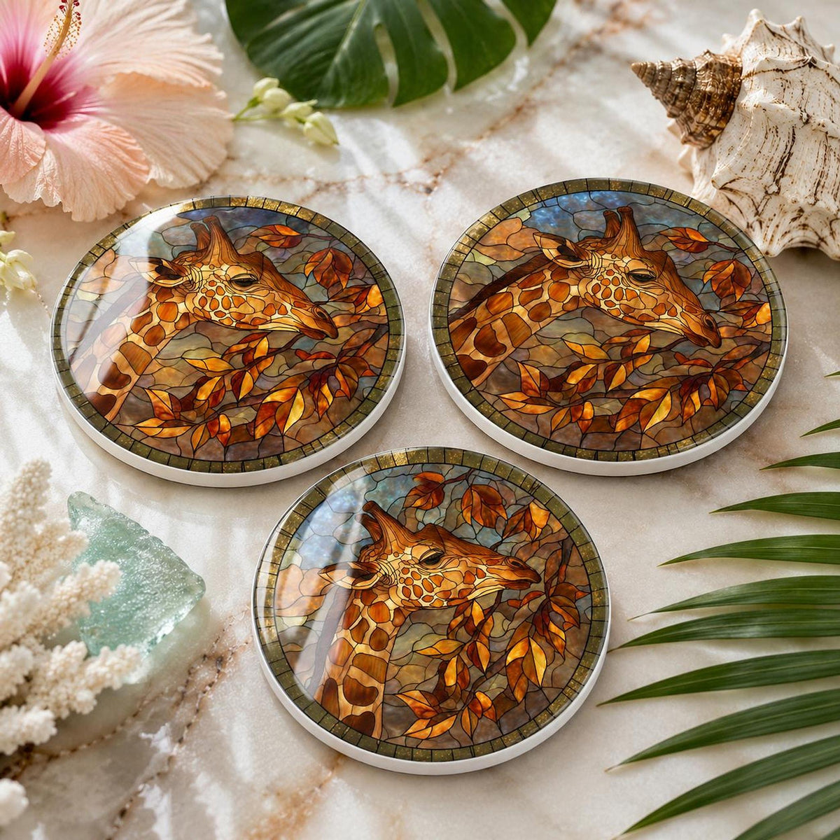 Giraffe Coaster, Round Ceramic Drink Mat with Safari Design
