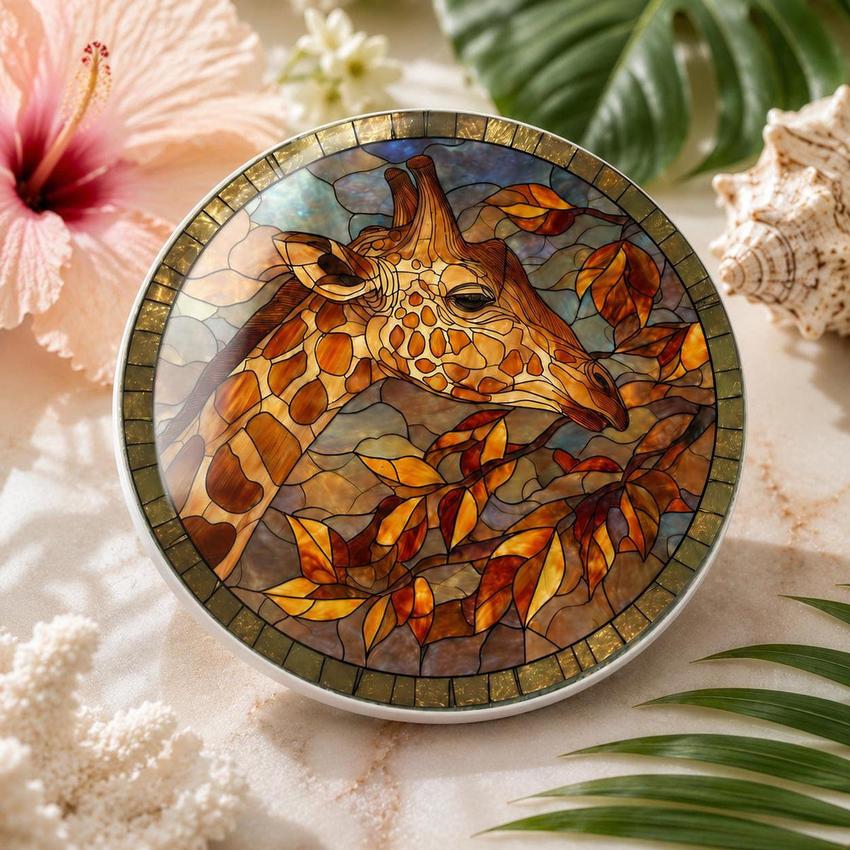 Giraffe Coaster, Round Ceramic Drink Mat with Safari Design