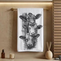 Cow Hand Towel, Rustic Farmhouse Decor with Black and White Cattle Illustration