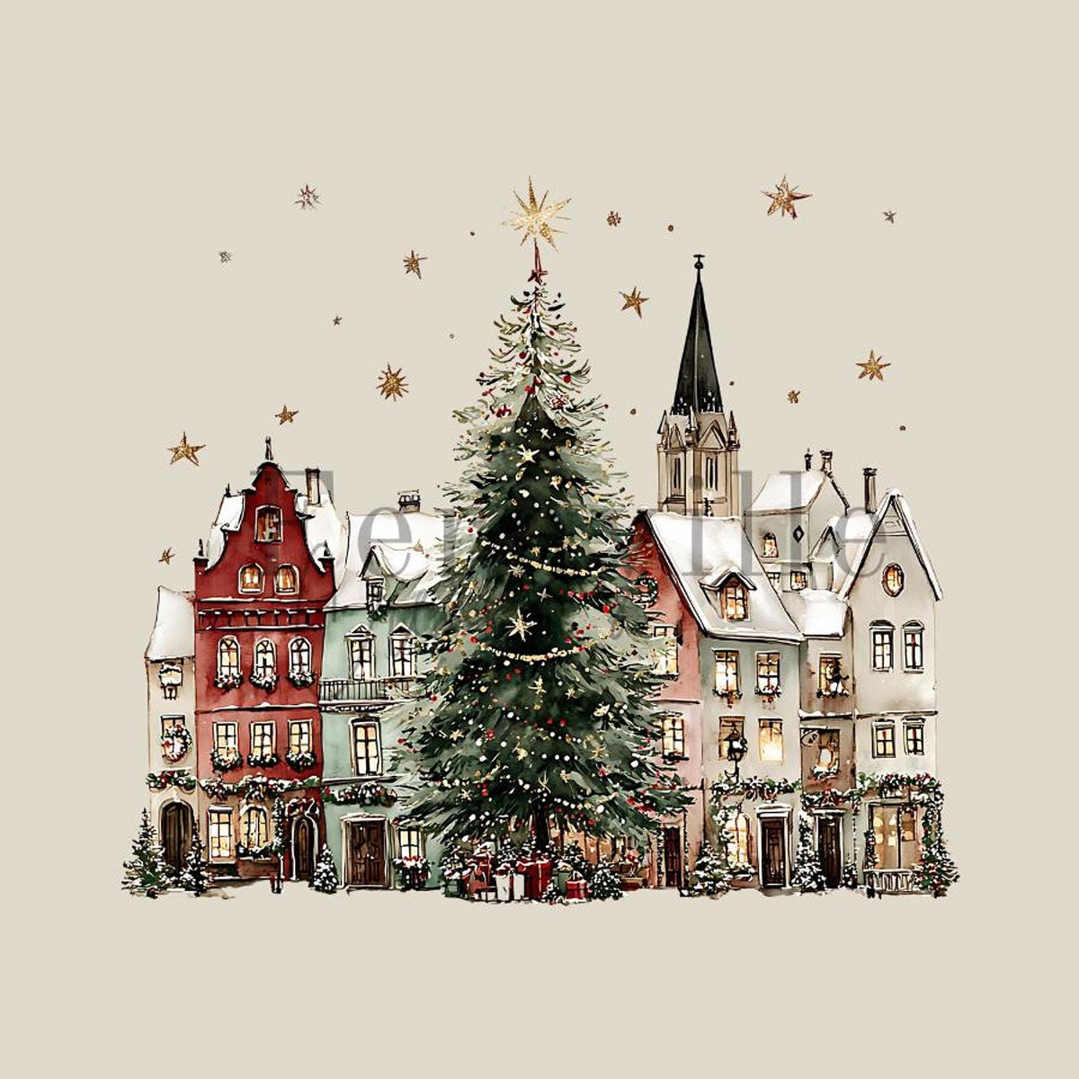Christmas Bath Towel with Snowy Village Design, 24 x 42 Inches