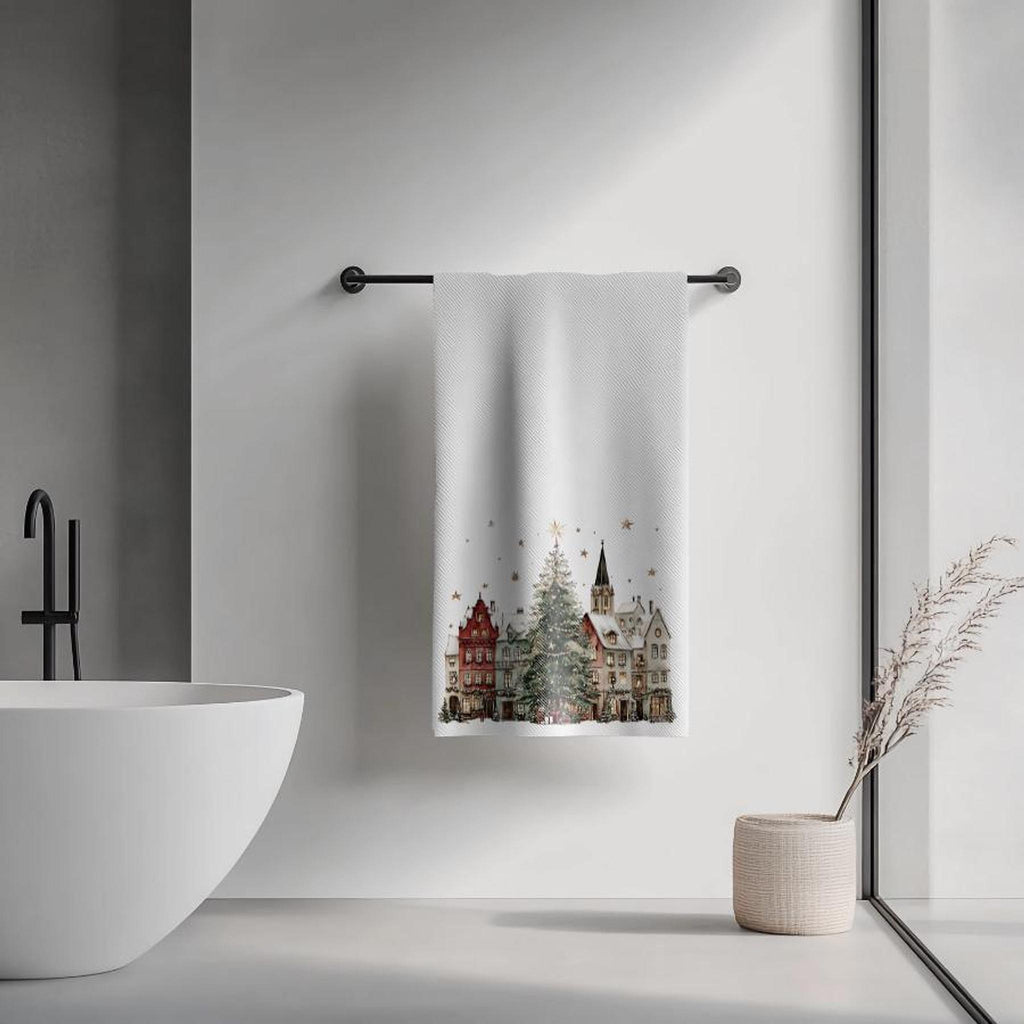 Christmas Bath Towel with Snowy Village Design, 24 x 42 Inches