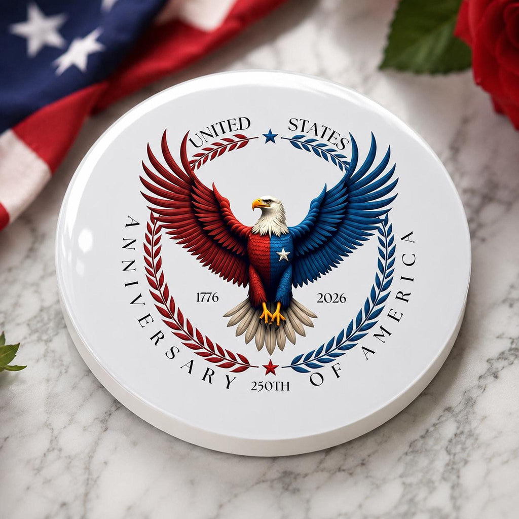 America 250th Ceramic Coaster, Patriotic Eagle Design for Commemorative Celebrations