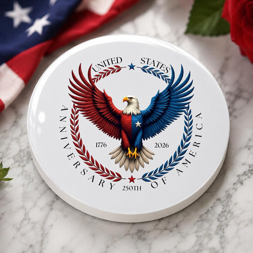 America 250th Ceramic Coaster, Patriotic Eagle Design for Commemorative Celebrations