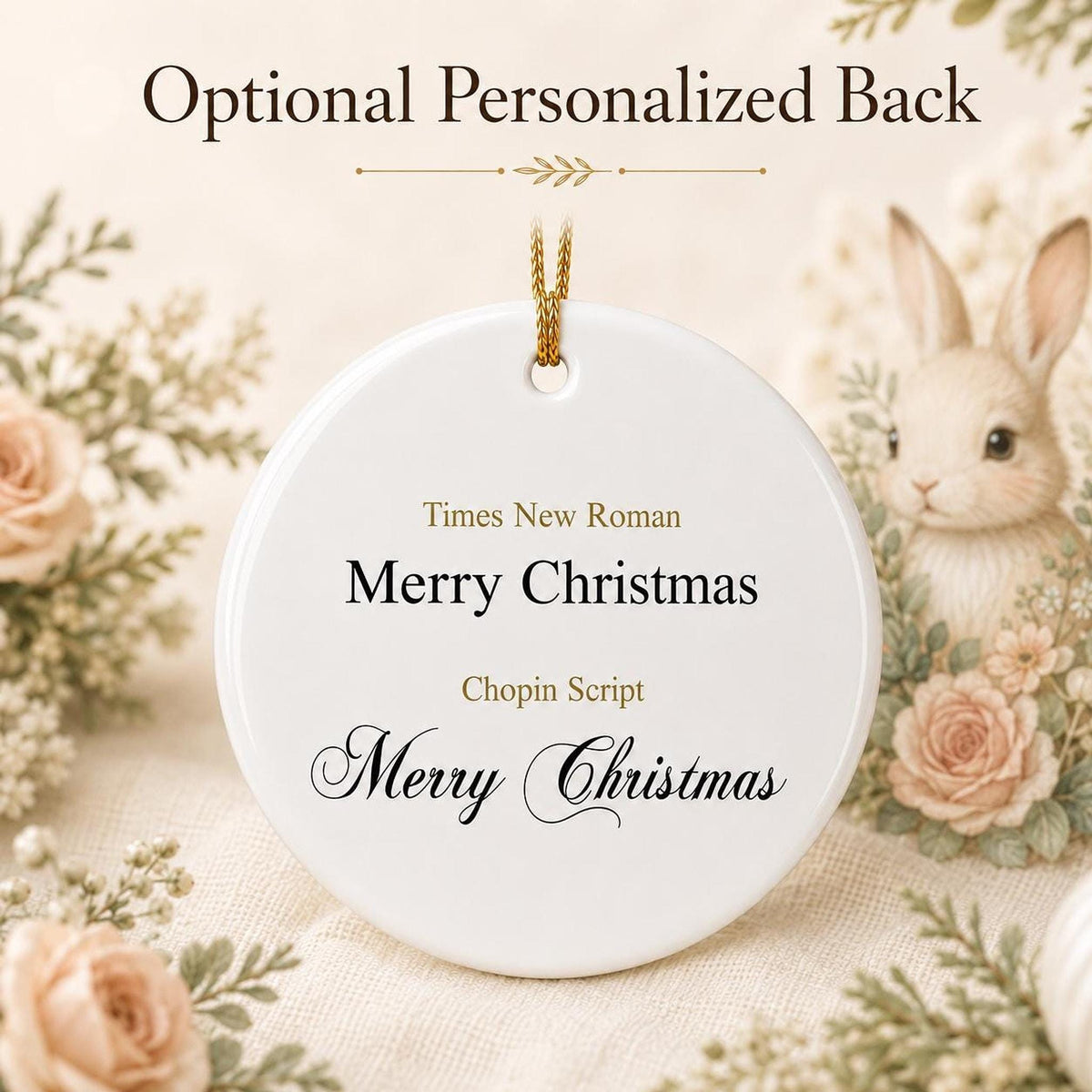 Rabbit Ornament, Vintage Bunny Ceramic Keepsake with Floral Design