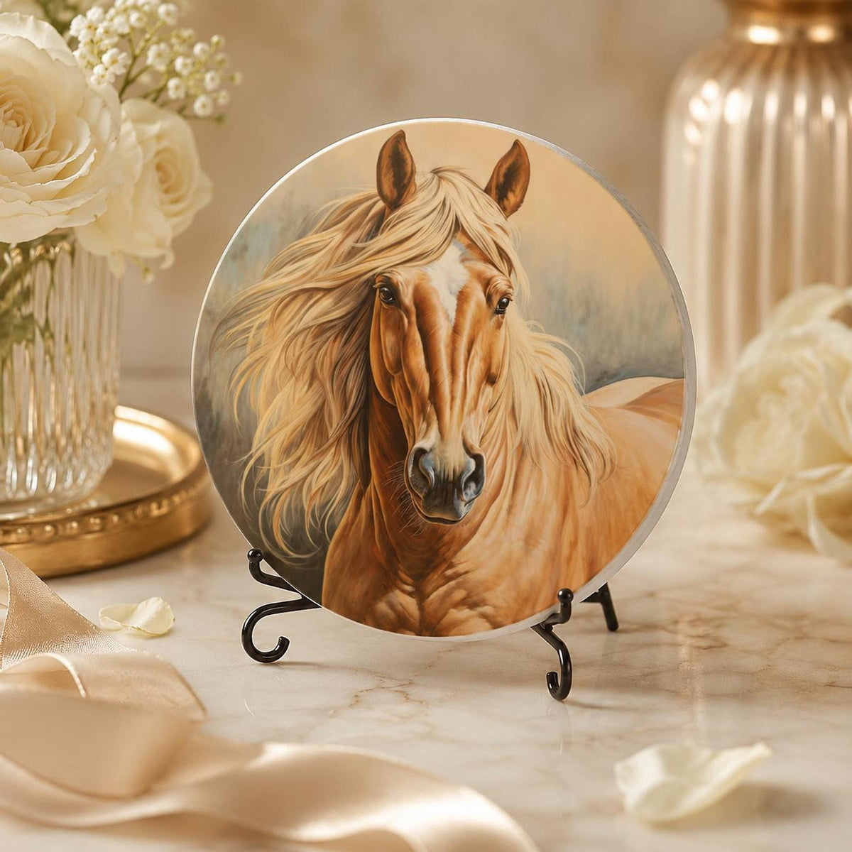 Horse Coaster, Round Ceramic Drink Tile for Western Farmhouse Decor