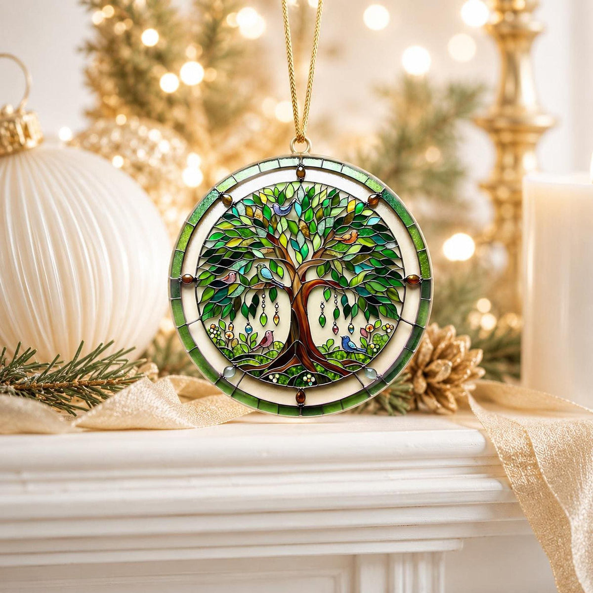 Tree of Life Gift, Personalized Ceramic Ornament with Colorful Birds