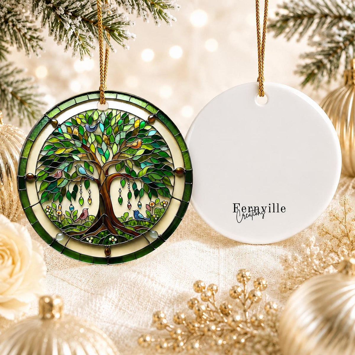 Tree of Life Gift, Personalized Ceramic Ornament with Colorful Birds