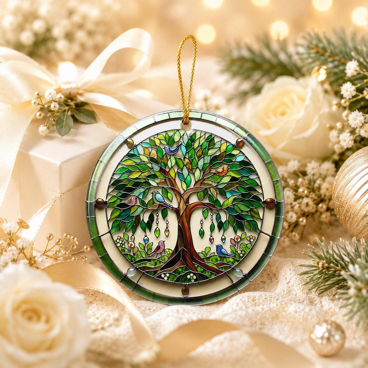 Tree of Life Gift, Personalized Ceramic Ornament with Colorful Birds