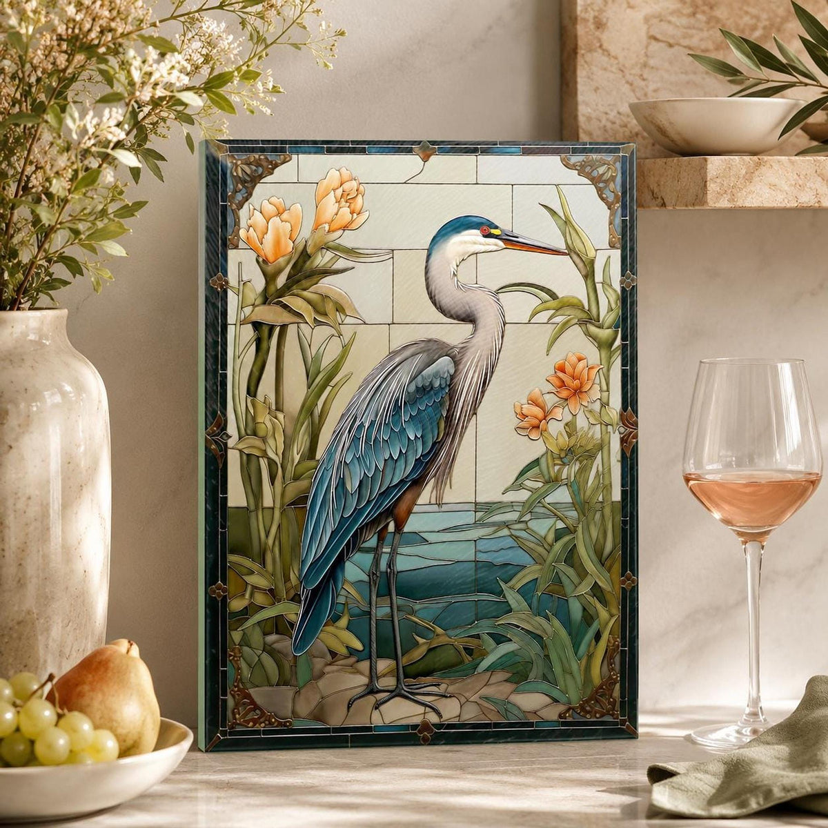 Blue Heron Gift Tempered Glass Cutting Board, Artful Wildlife Charcuterie Tray