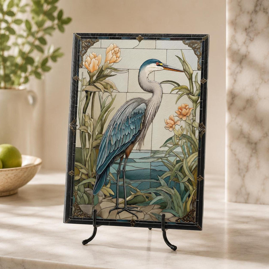 Blue Heron Gift Tempered Glass Cutting Board, Artful Wildlife Charcuterie Tray