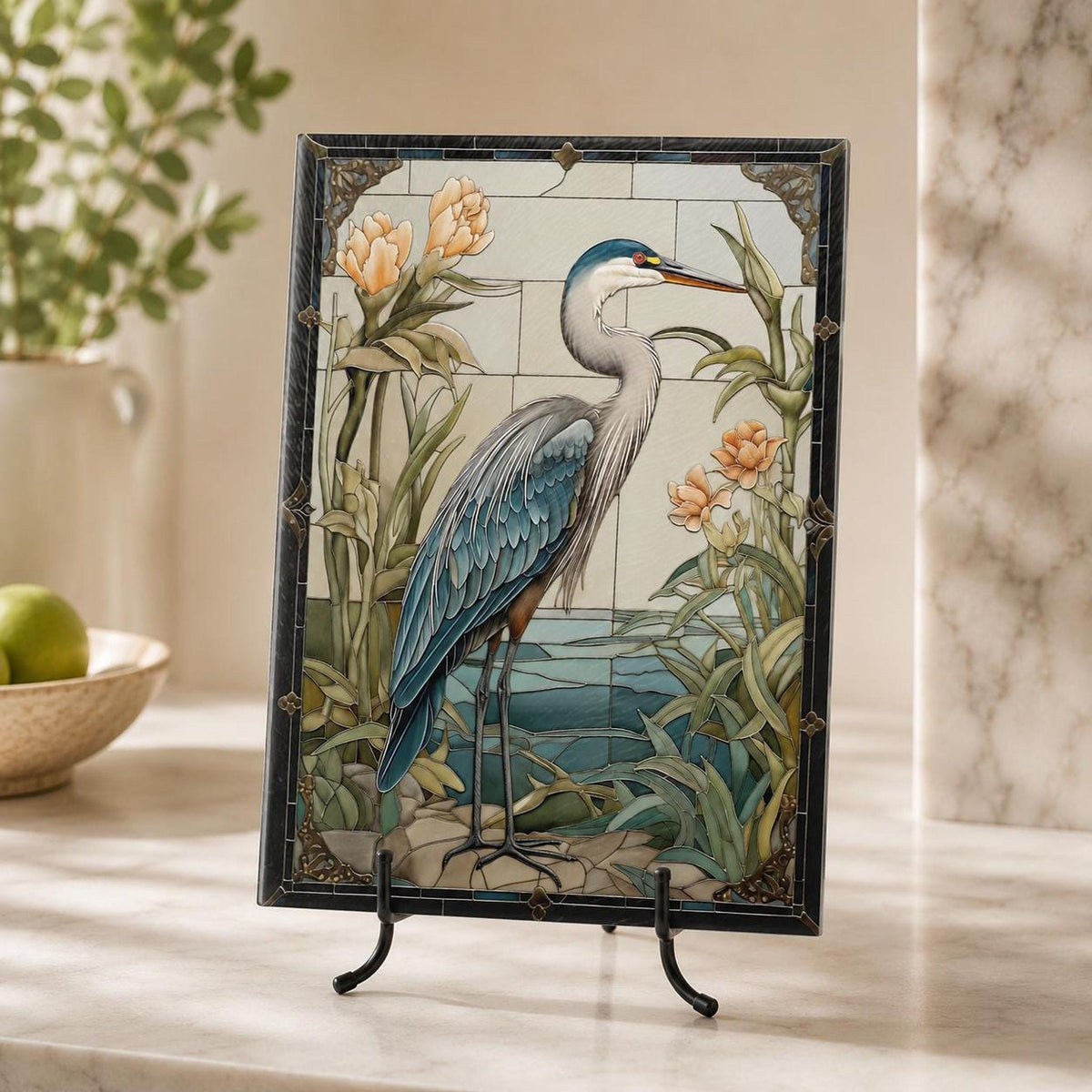 Blue Heron Gift Tempered Glass Cutting Board, Artful Wildlife Charcuterie Tray
