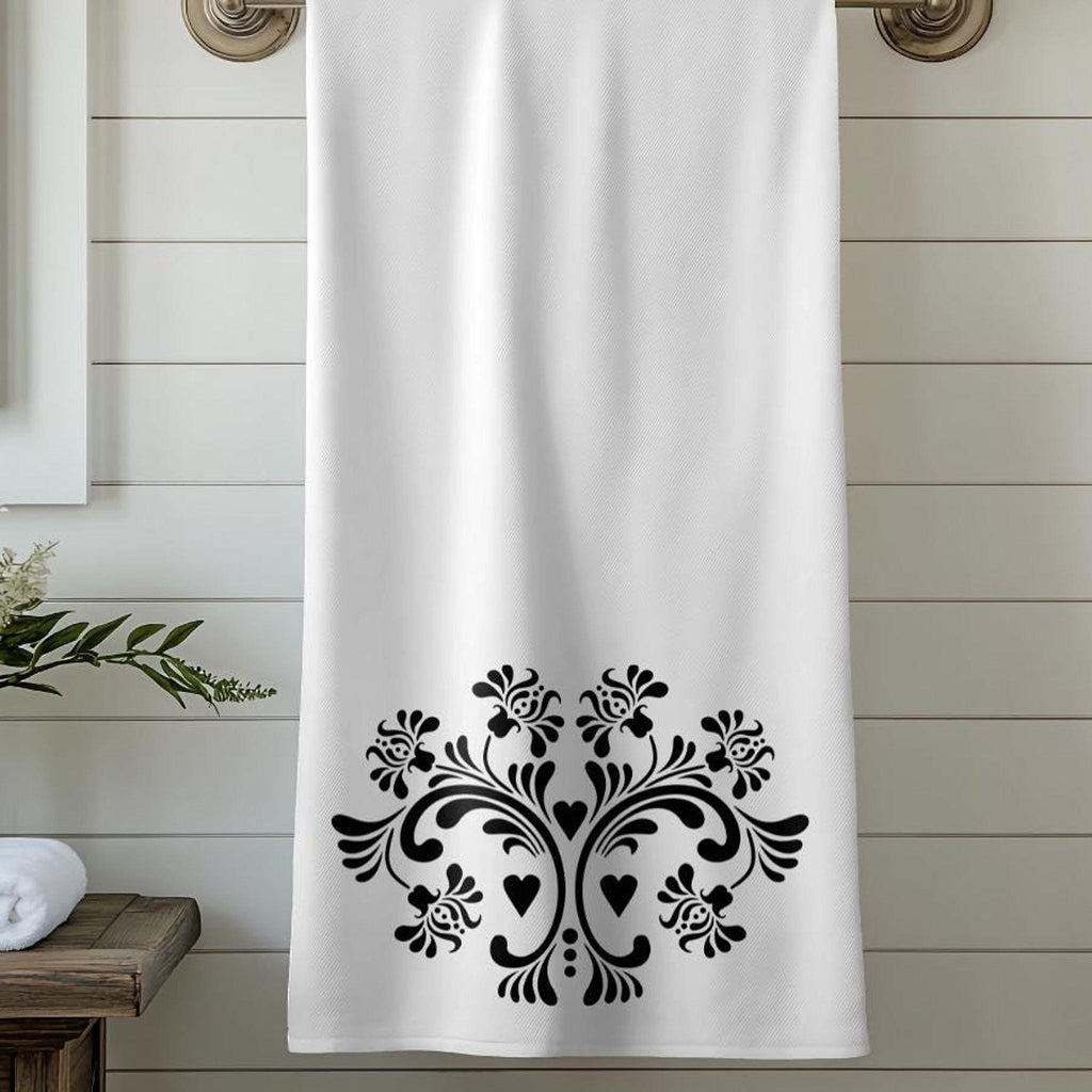 Luxury Bath Towel in Black and White Floral Design for Spa Decor
