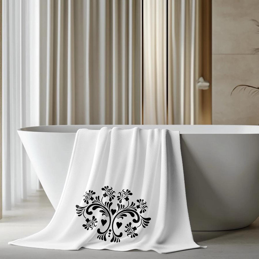 Luxury Bath Towel in Black and White Floral Design for Spa Decor