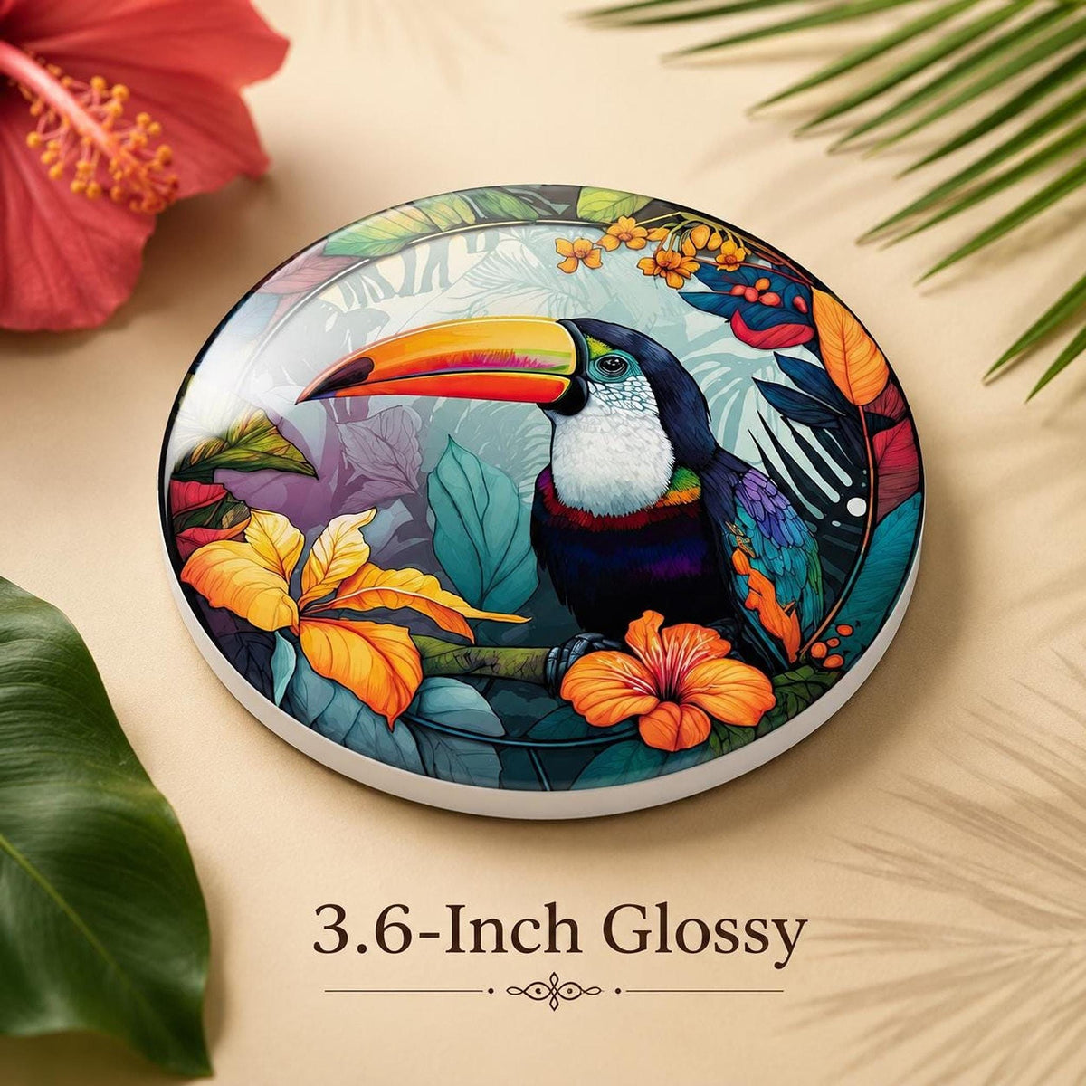 Tropical Toucan Ceramic Coaster, Colorful Jungle Bird Design