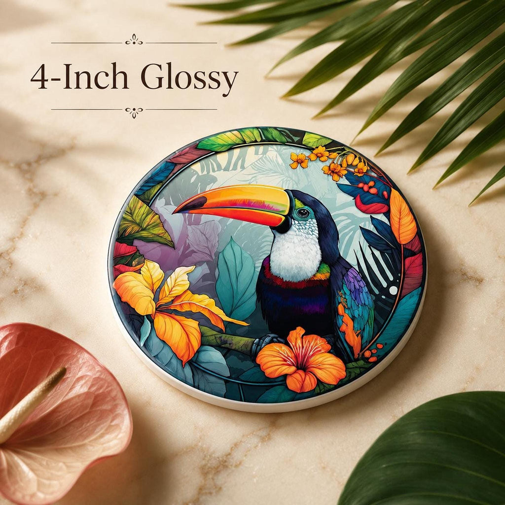 Tropical Toucan Ceramic Coaster, Colorful Jungle Bird Design