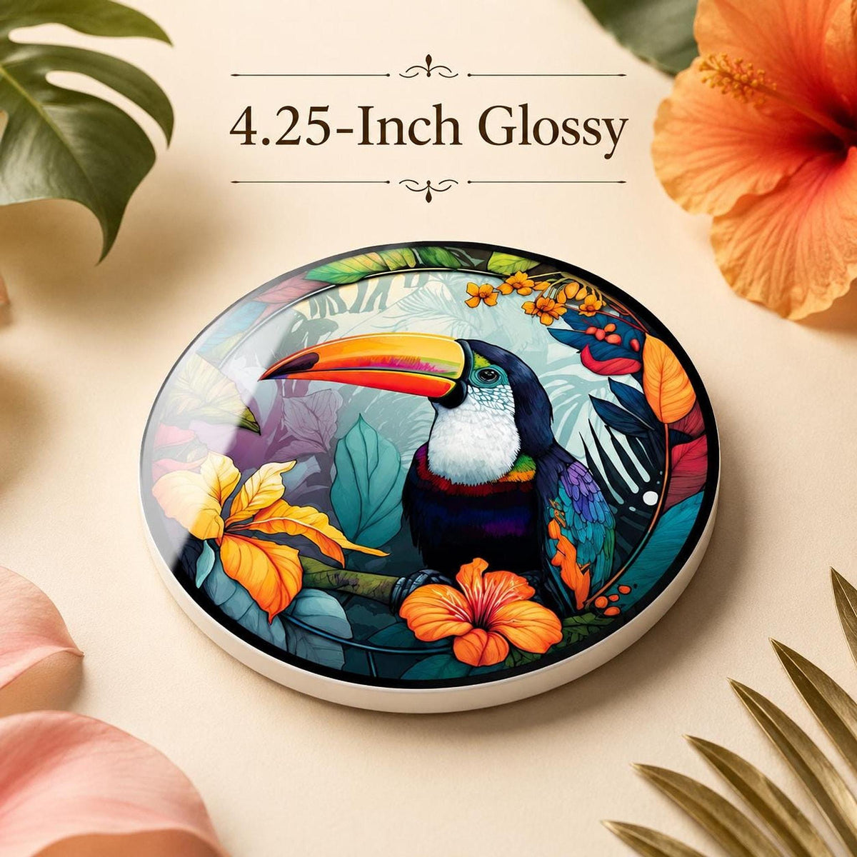 Tropical Toucan Ceramic Coaster, Colorful Jungle Bird Design