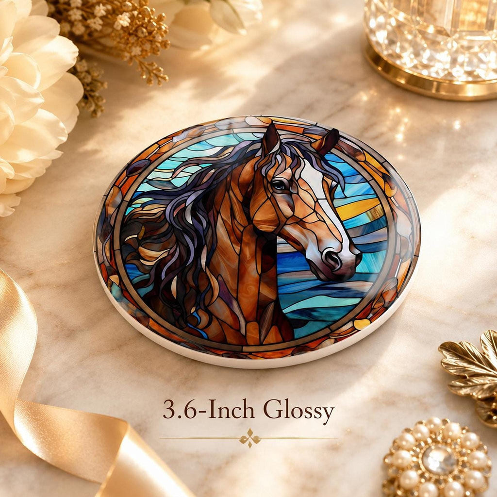 Horse Coaster, Round Ceramic with Art Glass Style Design