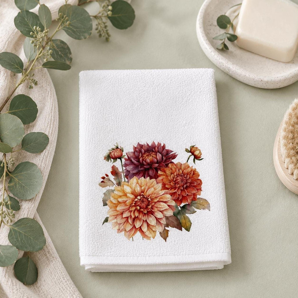 Fall Hand Towel with Autumn Dahlia Floral Design, Elegant Guest