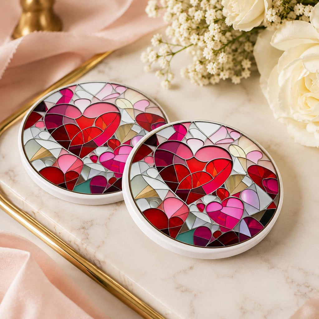 Heart Coaster with Mosaic Design, Ceramic Drink Mat for Valentine Decor