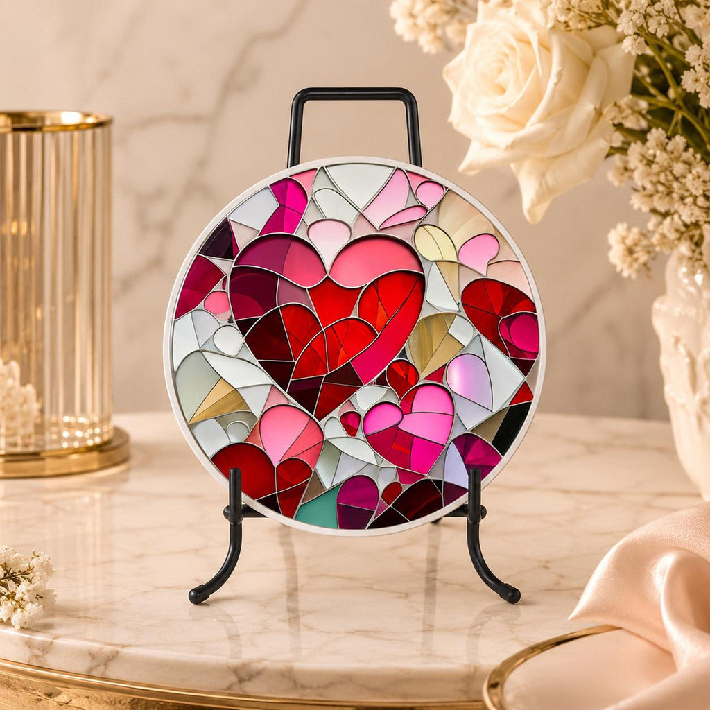 Heart Coaster with Mosaic Design, Ceramic Drink Mat for Valentine Decor