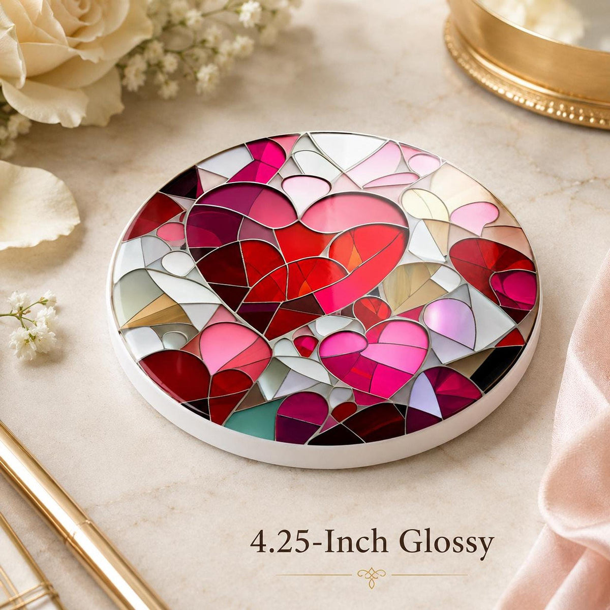 Heart Coaster with Mosaic Design, Ceramic Drink Mat for Valentine Decor