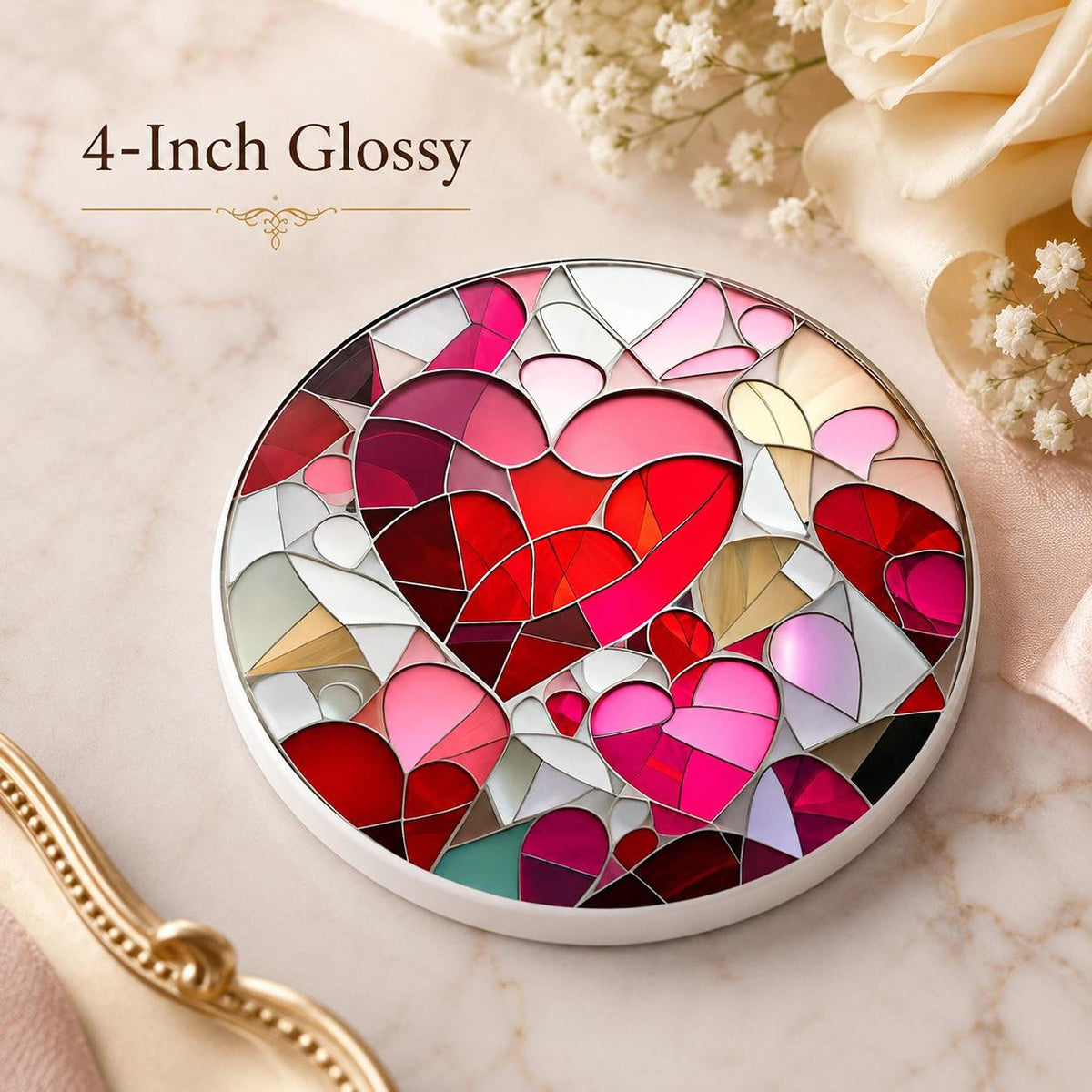 Heart Coaster with Mosaic Design, Ceramic Drink Mat for Valentine Decor