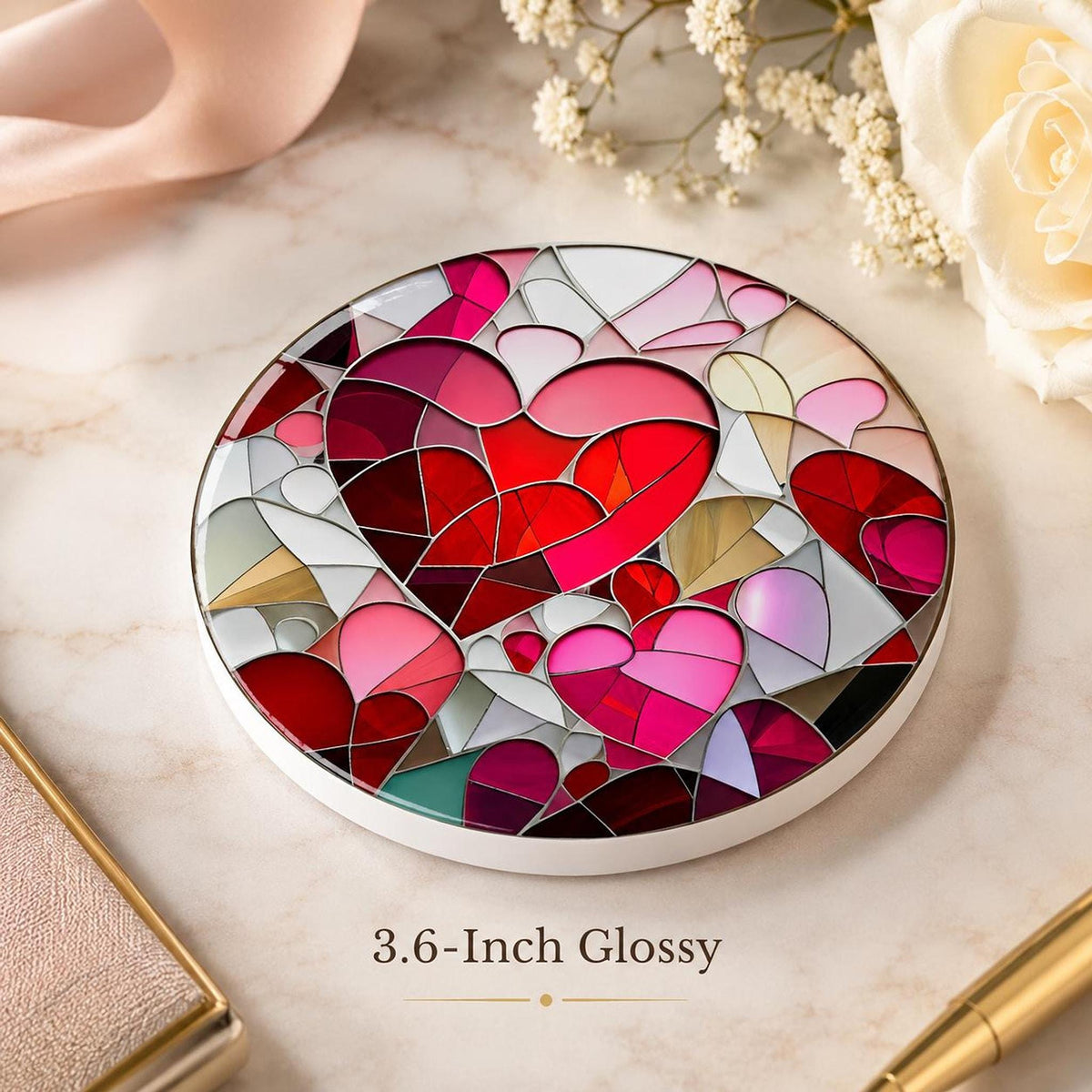 Heart Coaster with Mosaic Design, Ceramic Drink Mat for Valentine Decor