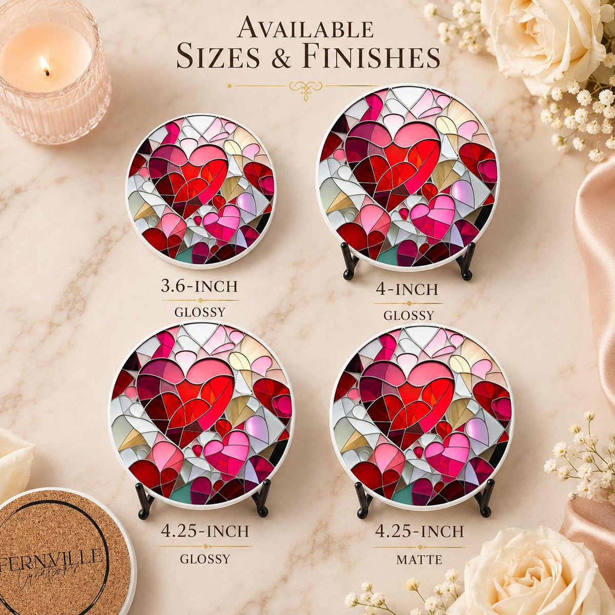 Heart Coaster with Mosaic Design, Ceramic Drink Mat for Valentine Decor