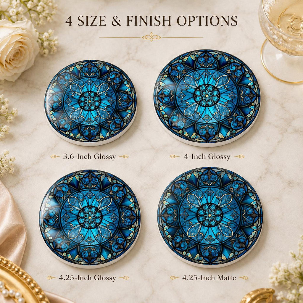 Blue Mandala Coaster, Ceramic Table Decor with Glossy or Matte Finish