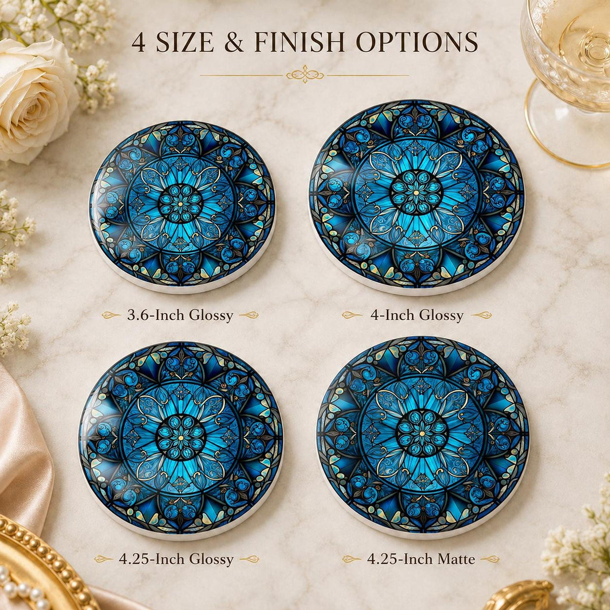 Blue Mandala Coaster, Ceramic Table Decor with Glossy or Matte Finish