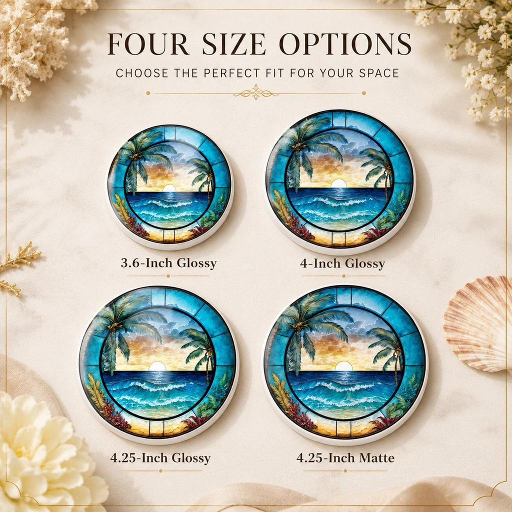Tropical Sunset Ceramic Coaster Set, Coastal Art Drink Holders with Palm Trees