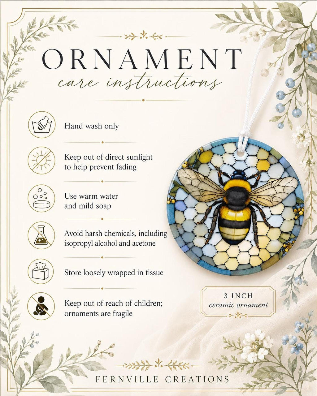 Bumblebee Ornament, Honeycomb Ceramic Decor with Bee Motif
