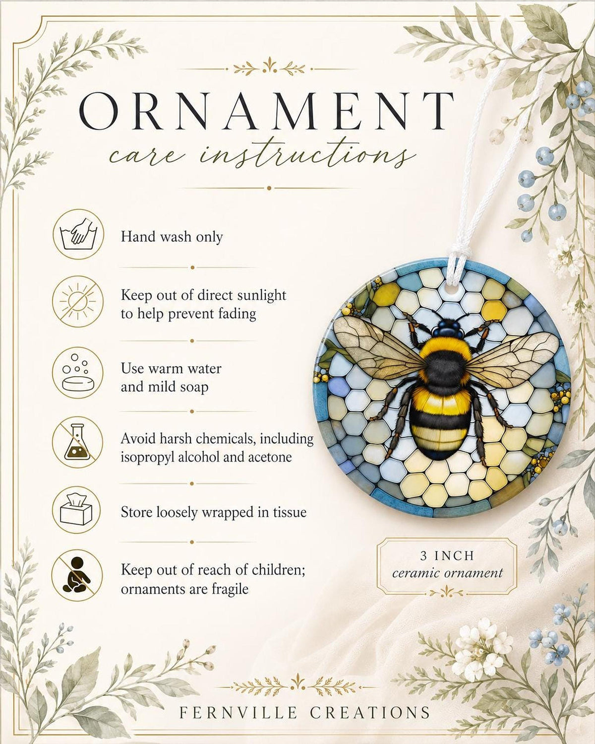 Bumblebee Ornament, Honeycomb Ceramic Decor with Bee Motif