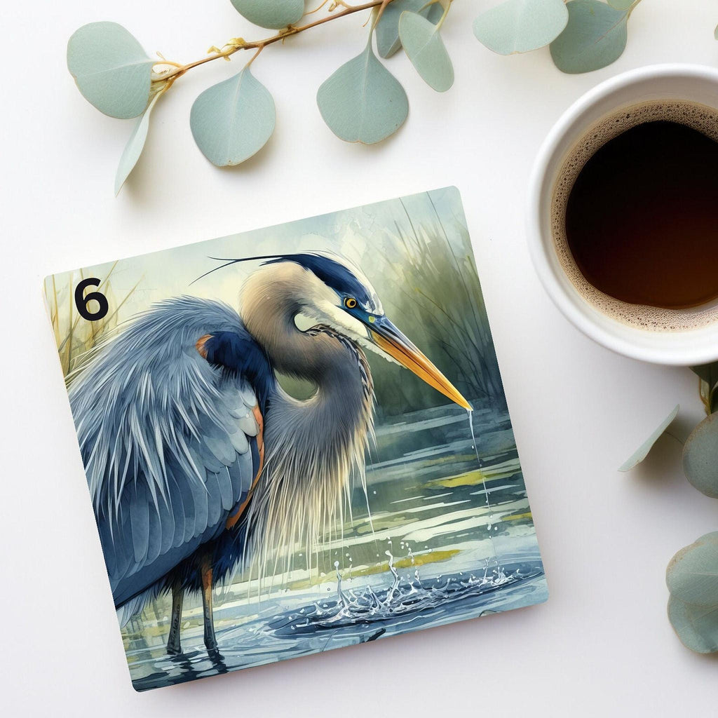 Blue Heron Coaster, Ceramic Nature Decor with Glossy Finish