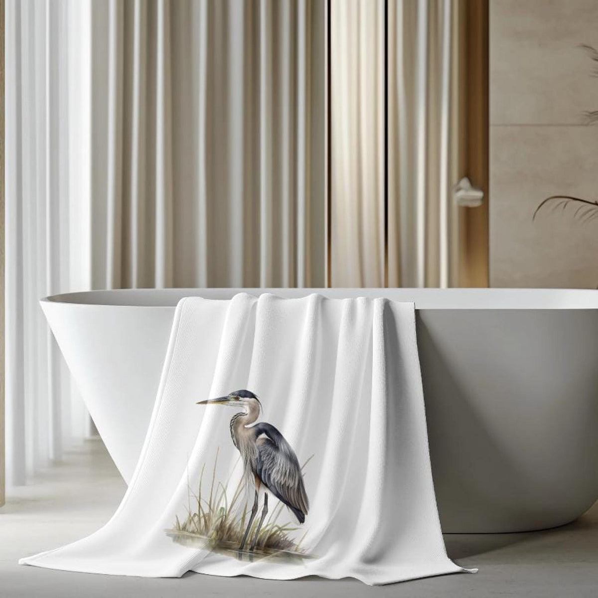 Blue Heron Towel: Plush Bath Decor for Bird Lovers