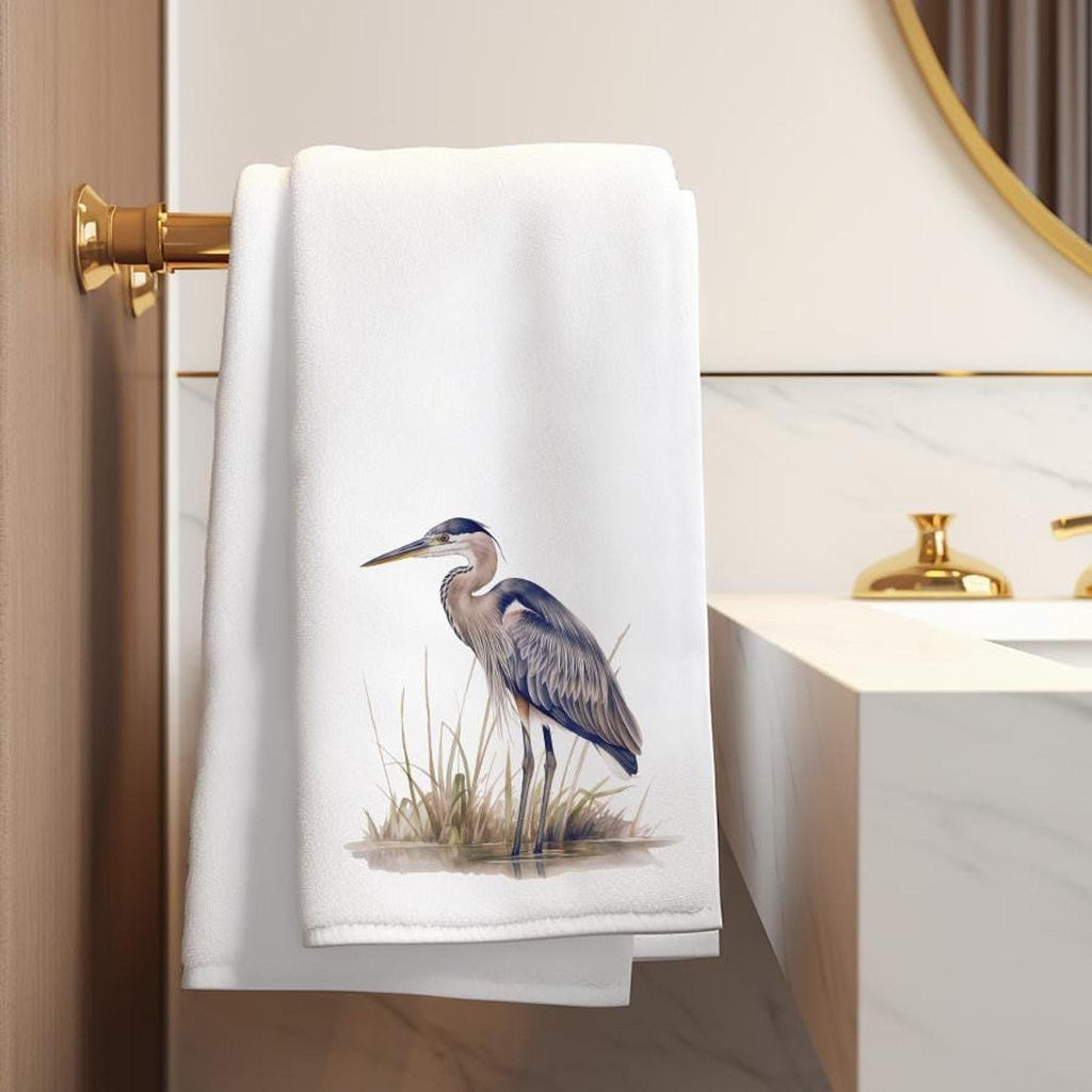 Blue Heron Towel: Plush Bath Decor for Bird Lovers