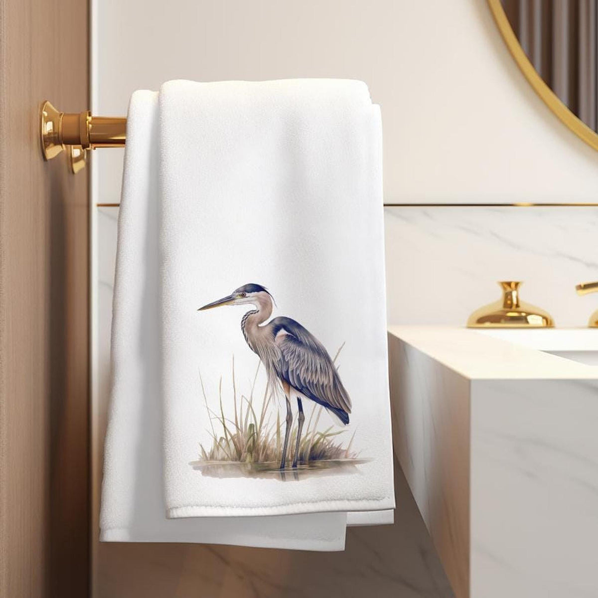 Blue Heron Towel: Plush Bath Decor for Bird Lovers