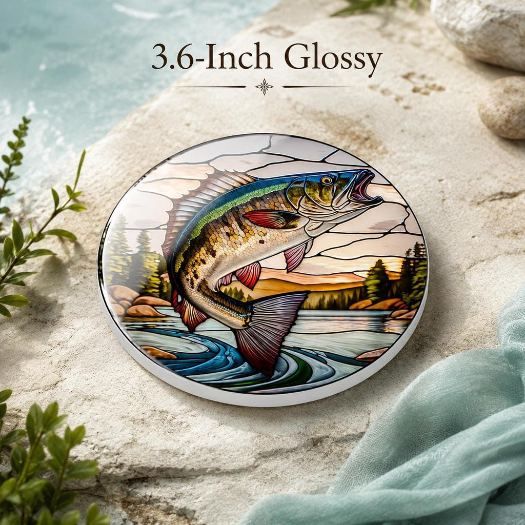 Fishing Coaster, Round Ceramic with Leaping Fish Design