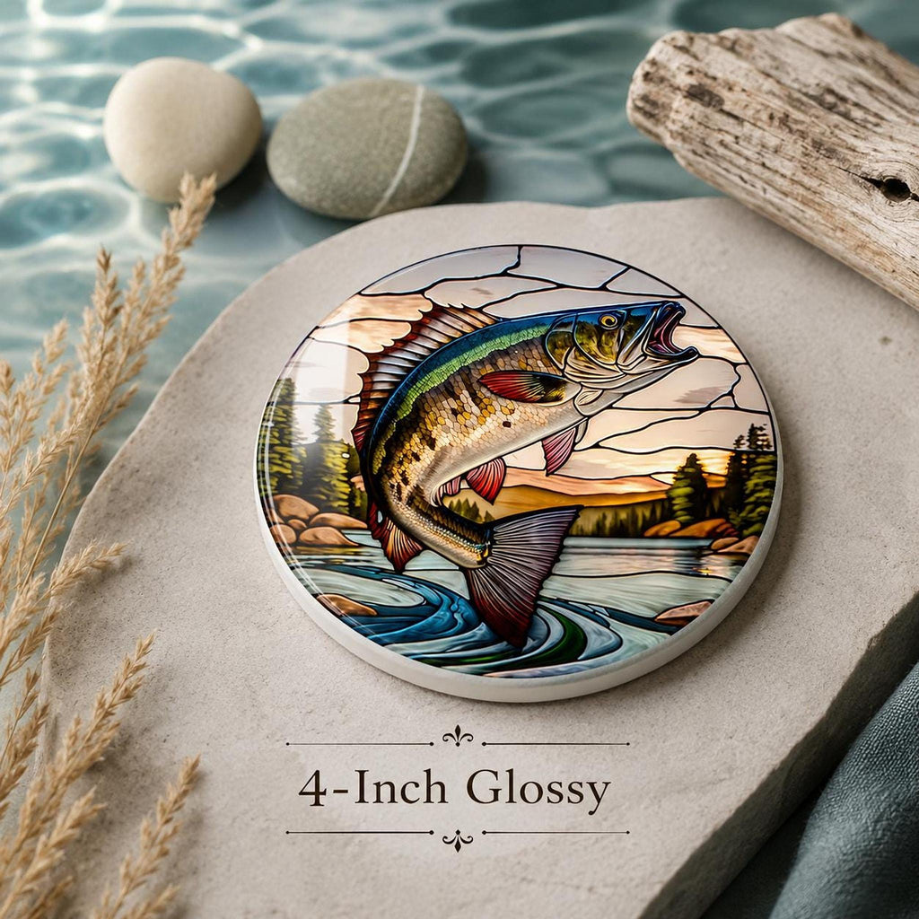 Fishing Coaster, Round Ceramic with Leaping Fish Design