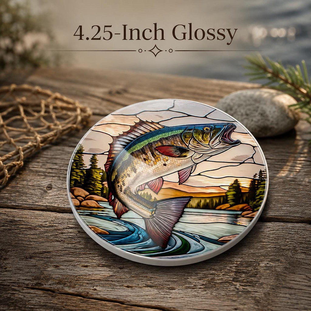 Fishing Coaster, Round Ceramic with Leaping Fish Design