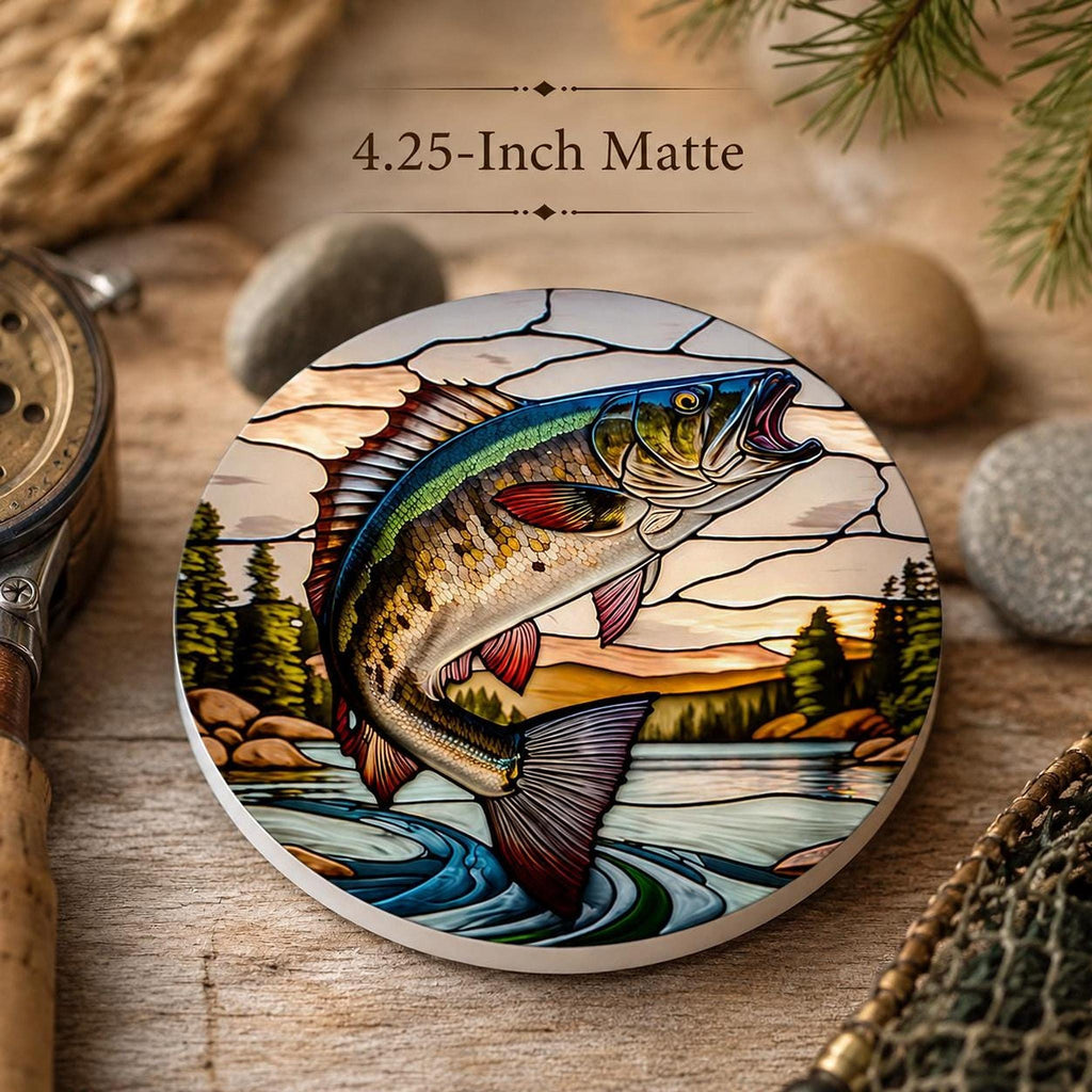 Fishing Coaster, Round Ceramic with Leaping Fish Design