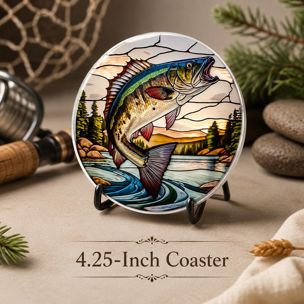 Fishing Coaster, Round Ceramic with Leaping Fish Design
