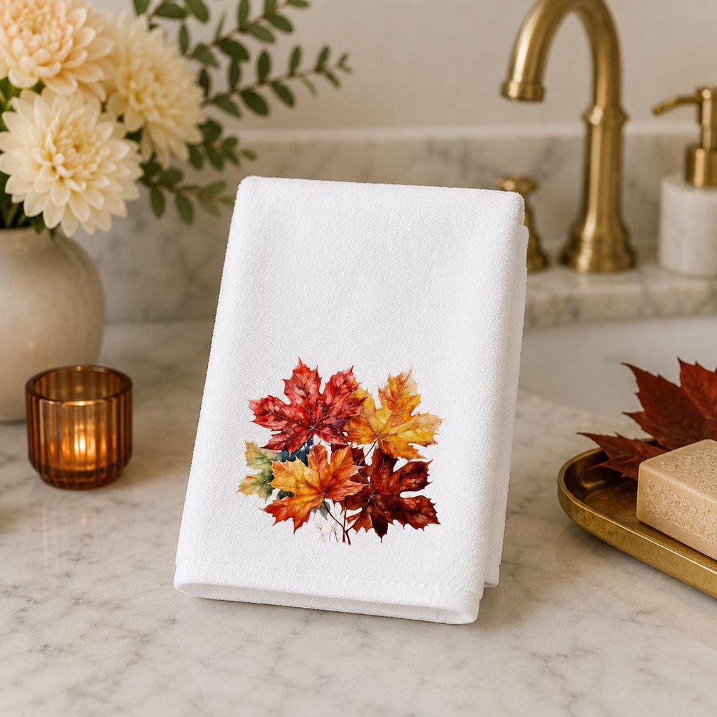 Fall Hand Towel with Maple Leaf Design, Autumn Bathroom Decor