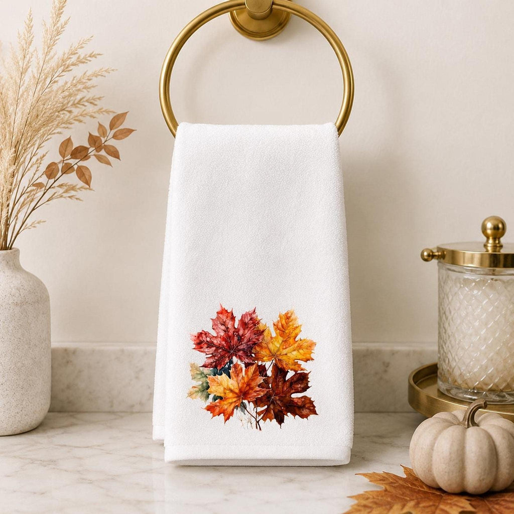 Fall Hand Towel with Maple Leaf Design, Autumn Bathroom Decor
