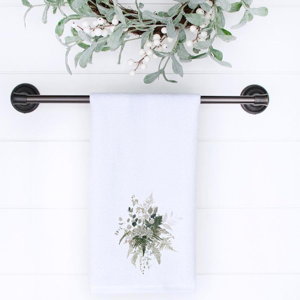 Botanical Hand Towel with Fern Print, Soft Cotton Terrycloth Bath Decor