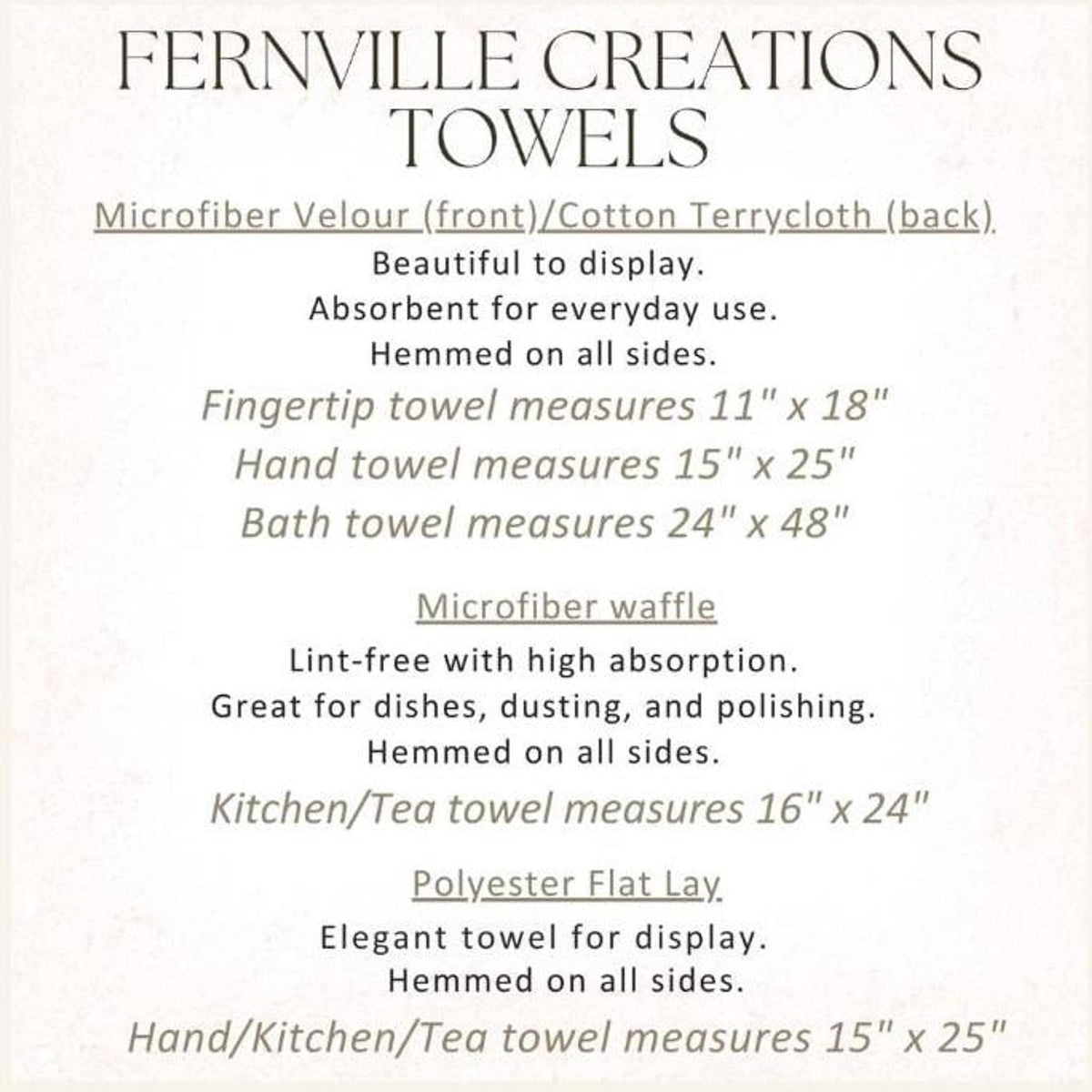 Botanical Hand Towel with Fern Print, Soft Cotton Terrycloth Bath Decor